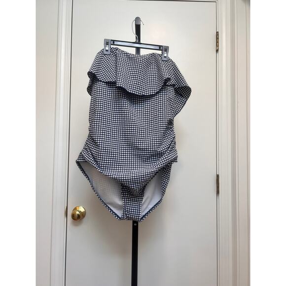 Kona Sol Flounce Blue Gingham Plaid One Piece Convertible Straps Swimsuit Sz XL - Picture 2 of 6